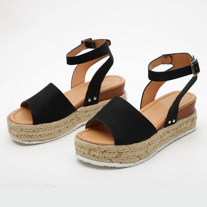 Women's Leopard Wedge Sandals – Buckle Strap Platform Summer Casual Shoes