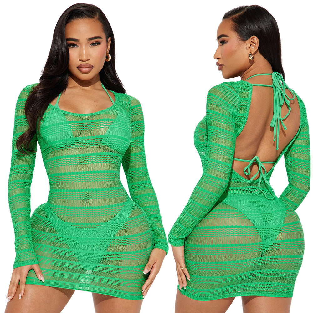 Women's Lace Mini Skirt Lingerie Set – Sheer Hollow-Out Skirt with Triangle Panties & Belt