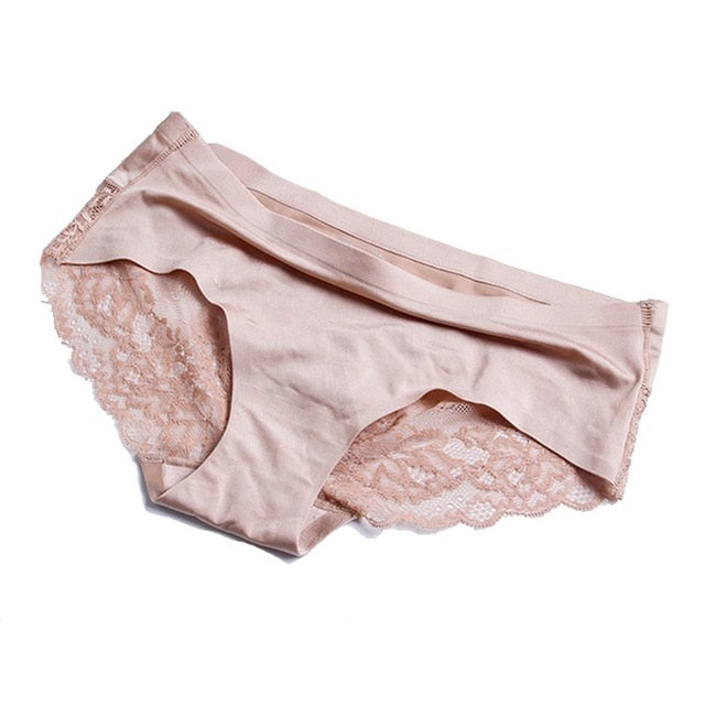 Women's Seamless Lace Panties – Mid-Rise Sheer Briefs with Cotton Crotch