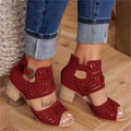 Women's Cutout Wedge Sandals – Peep Toe Buckle Strap Mid Heel Summer Shoes