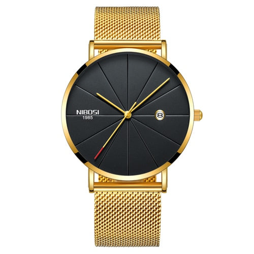NIBOSI Men's Ultra-Thin Quartz Watch – Luxury Waterproof Stainless Steel Business Watch
