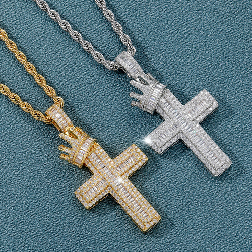 Crown Cross Pendant Necklace – Gold & Silver Necklace