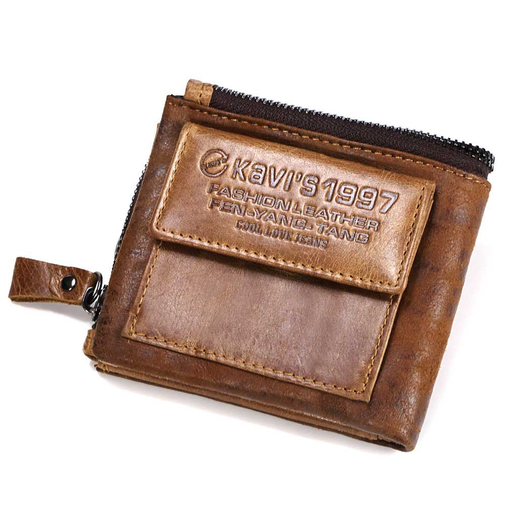 Men's Genuine Leather Bifold Wallet – RFID Blocking Zip Coin Wallet with Card Holder