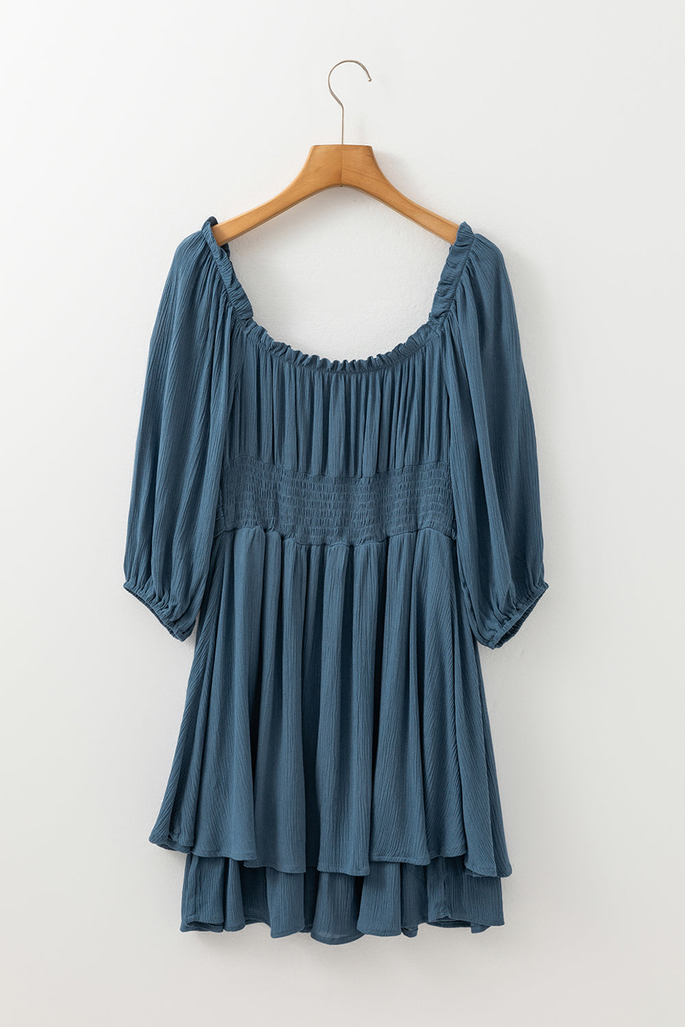 LIMITED SUPPLY Women's Frilled Neck Mini Dress – 3/4 Sleeve Ruche Layered Dress