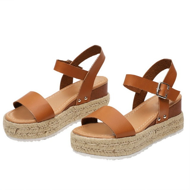 Women's Leopard Wedge Sandals – Buckle Strap Platform Summer Casual Shoes