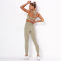 Women's Striped Yoga Set – Sports Bra & High-Waist Leggings Workout Set