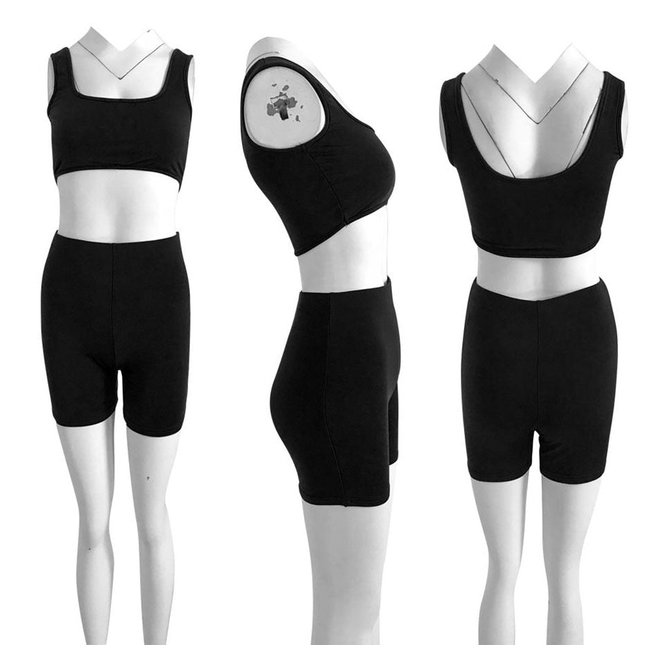 Women's 2-Piece Crop Top & Biker Shorts Set – Casual Matching Workout Lounge Outfit
