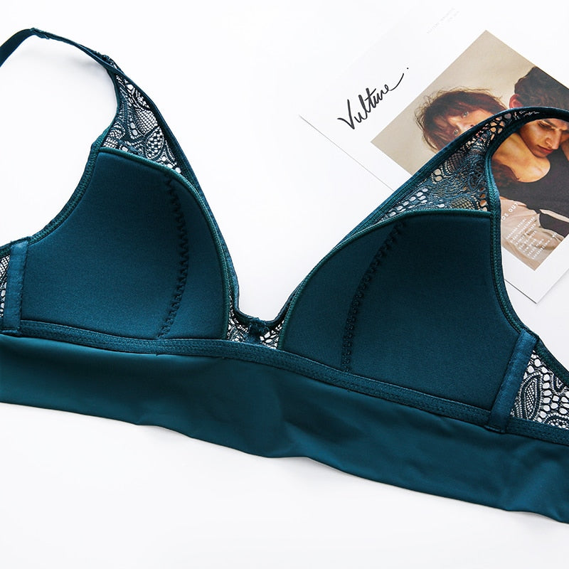 Women's Wireless Lace Bra & Panty Set – Push-Up Seamless Jacquard Lingerie Set