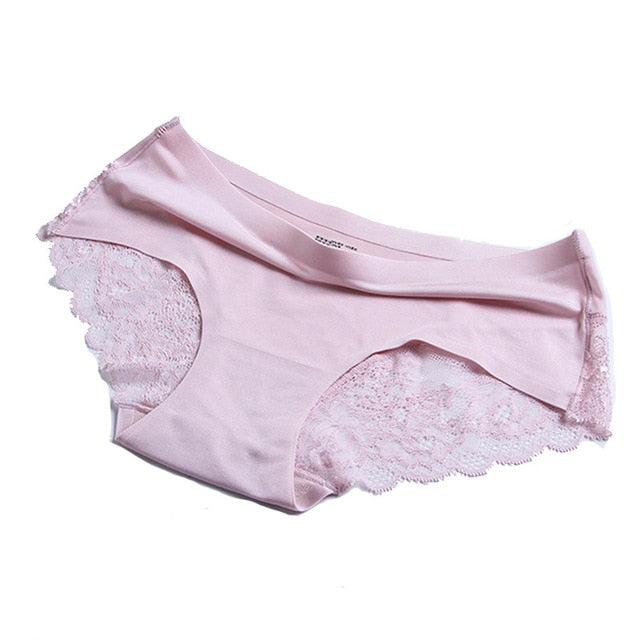 Women's Seamless Lace Panties – Mid-Rise Sheer Briefs with Cotton Crotch