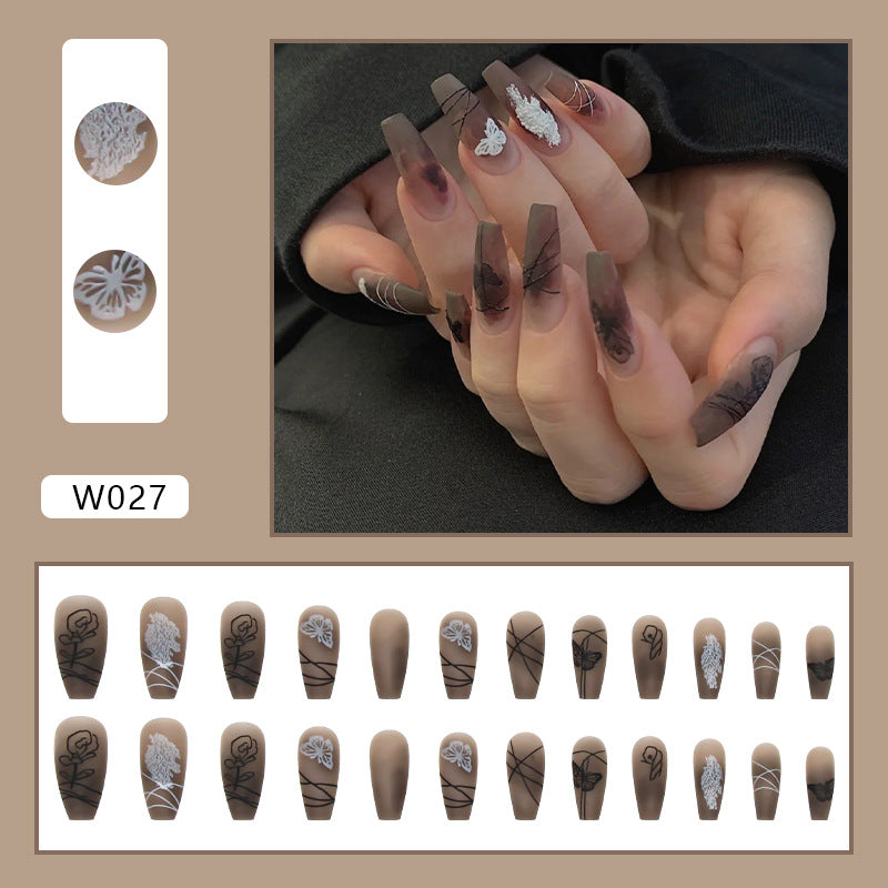 Dark Butterfly Press-On Nails – Long Ballet Reusable False Nails with Glue Tabs