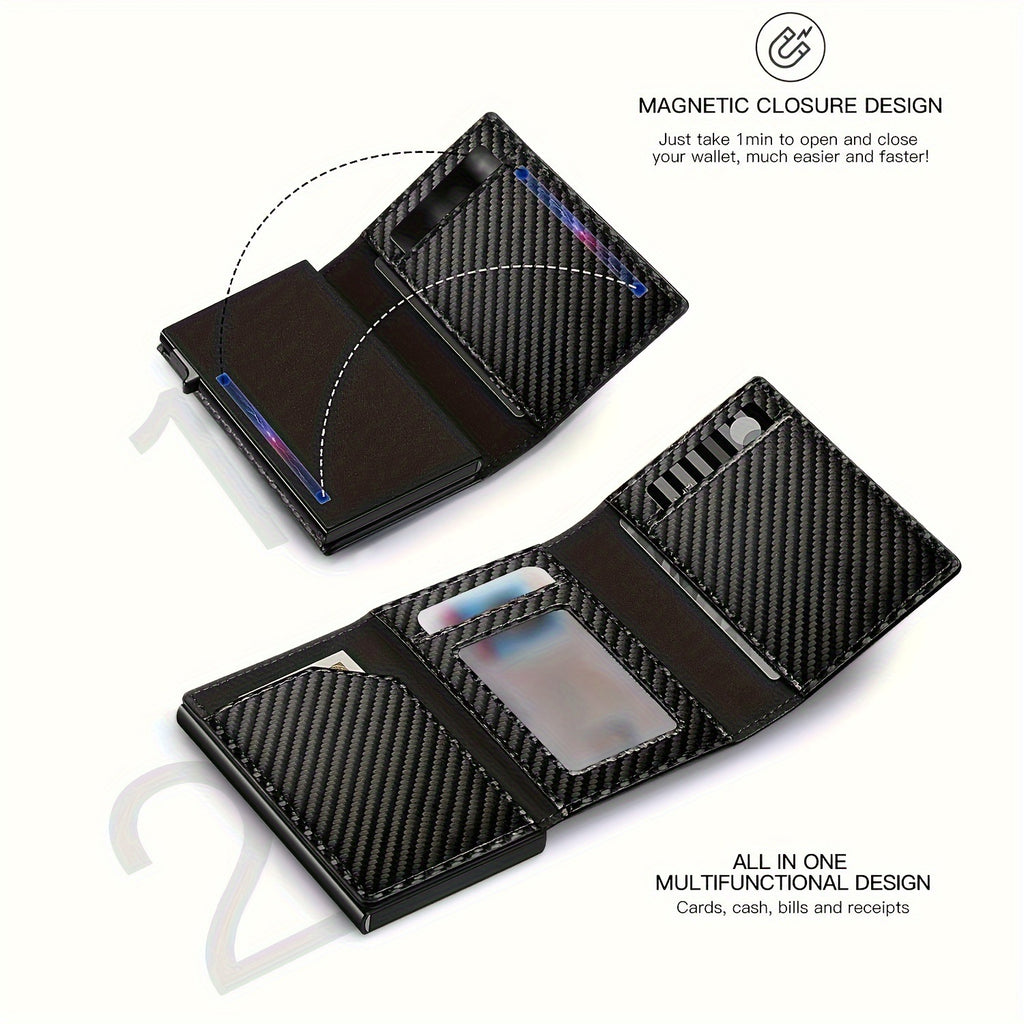 Men's Carbon Fiber RFID Card Holder – Magnetic Aluminum Wallet with AirTag Slot