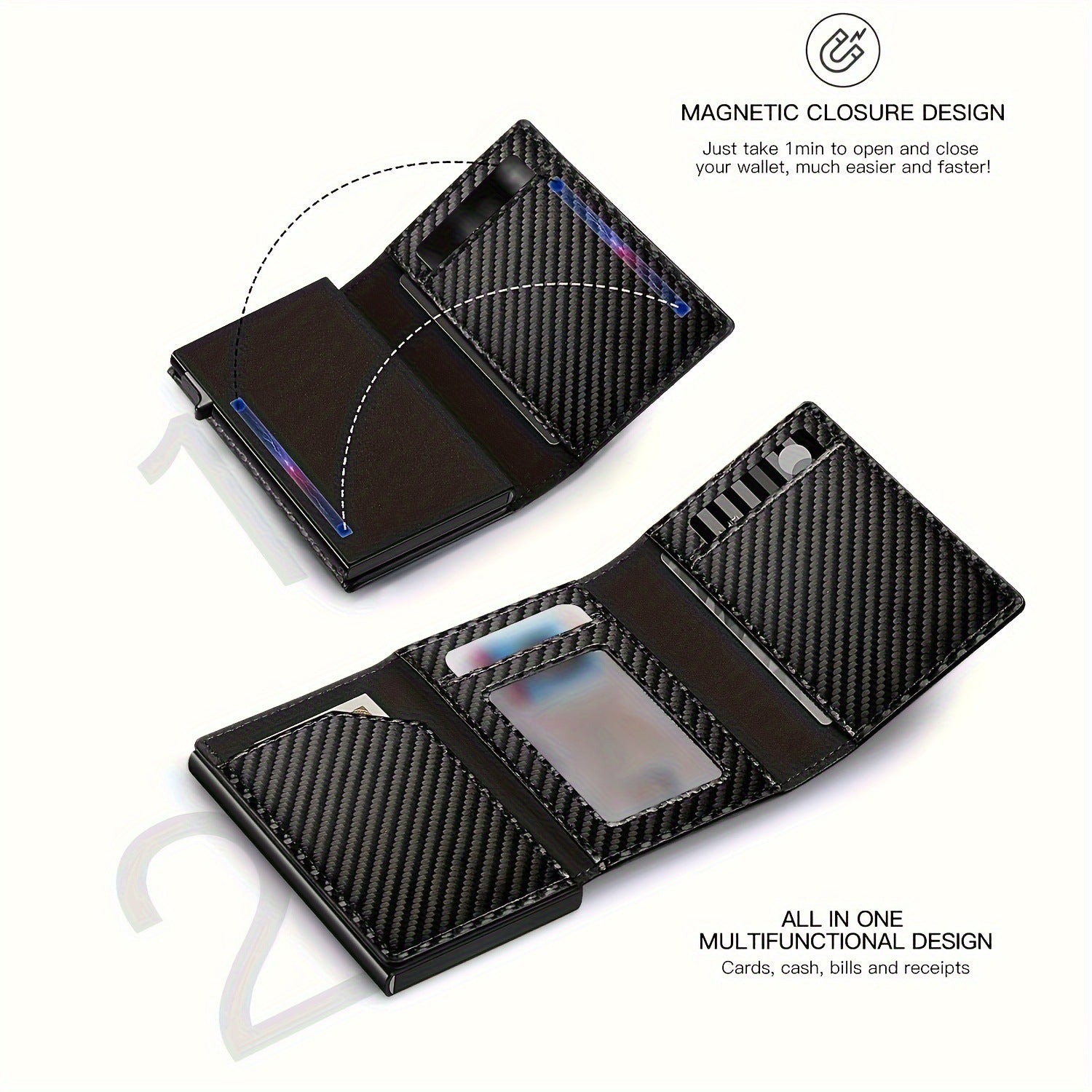 Men's Carbon Fiber RFID Card Holder – Magnetic Aluminum Wallet with AirTag Slot
