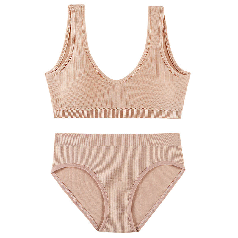 Women's Seamless Bra & Panty Set – Wireless Padded Bralette with Low-Rise Briefs