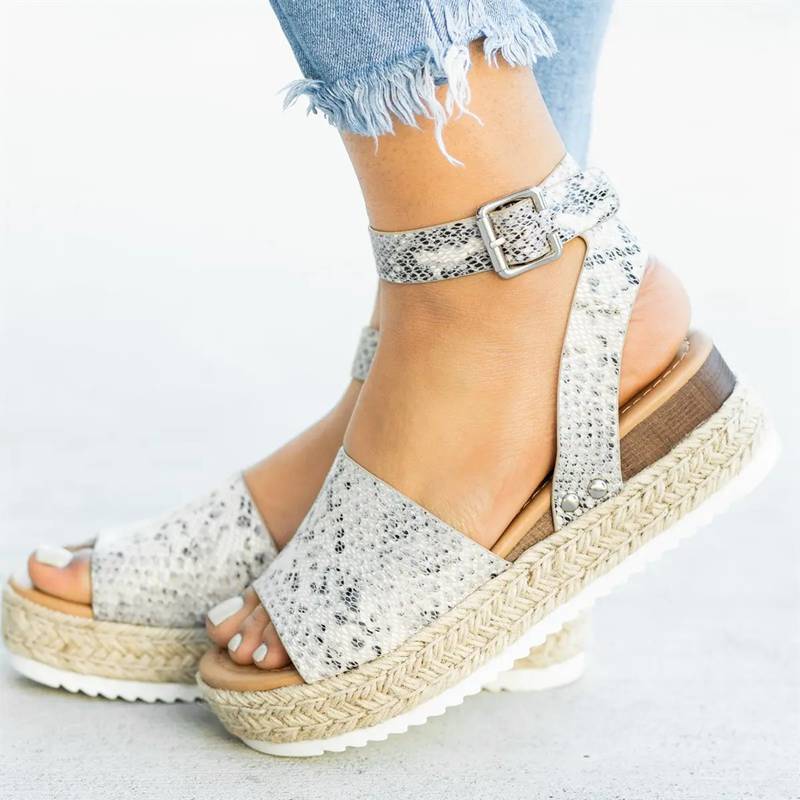 Women's Leopard Wedge Sandals – Buckle Strap Platform Summer Casual Shoes
