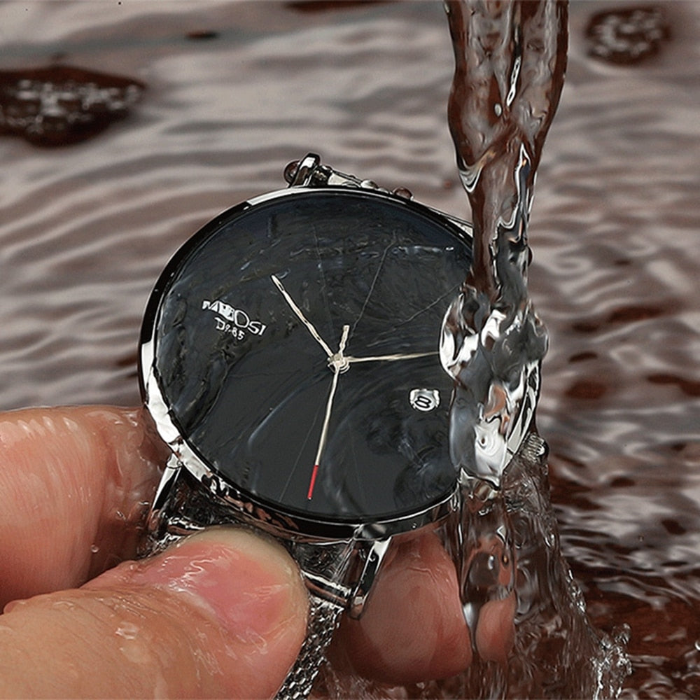 NIBOSI Men's Ultra-Thin Quartz Watch – Luxury Waterproof Stainless Steel Business Watch