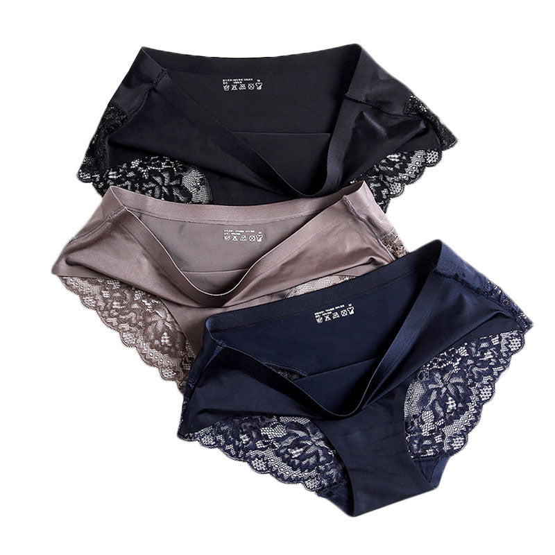 Women's Seamless Lace Panties – Mid-Rise Sheer Briefs with Cotton Crotch