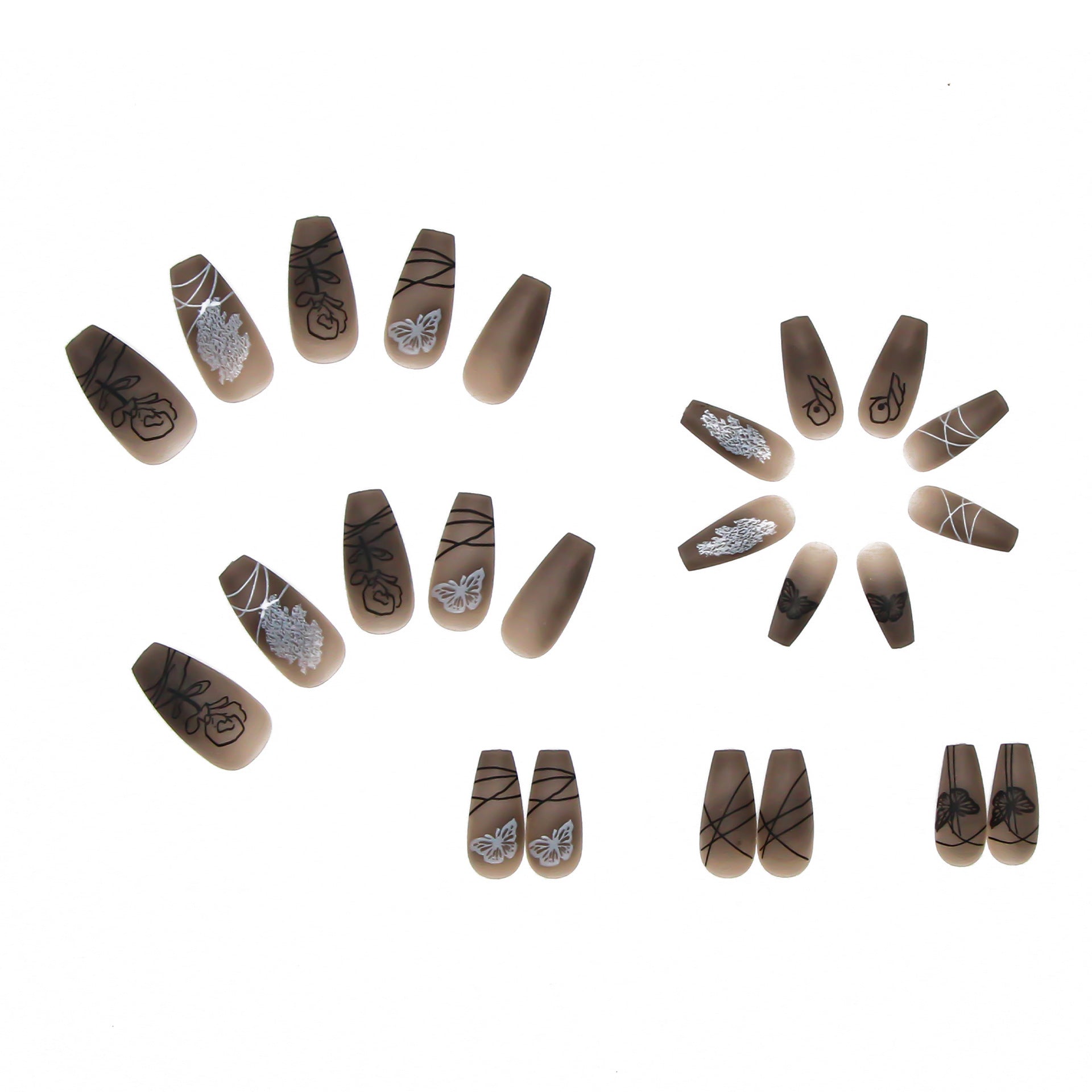 Dark Butterfly Press-On Nails – Long Ballet Reusable False Nails with Glue Tabs