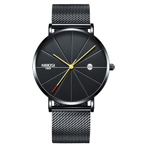NIBOSI Men's Ultra-Thin Quartz Watch – Luxury Waterproof Stainless Steel Business Watch
