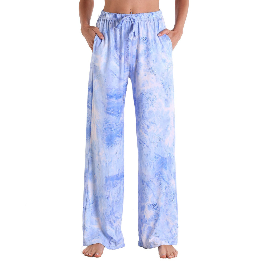Women's Printed Wide Leg Pants – Casual Lace-Up Drawstring Beach Trousers