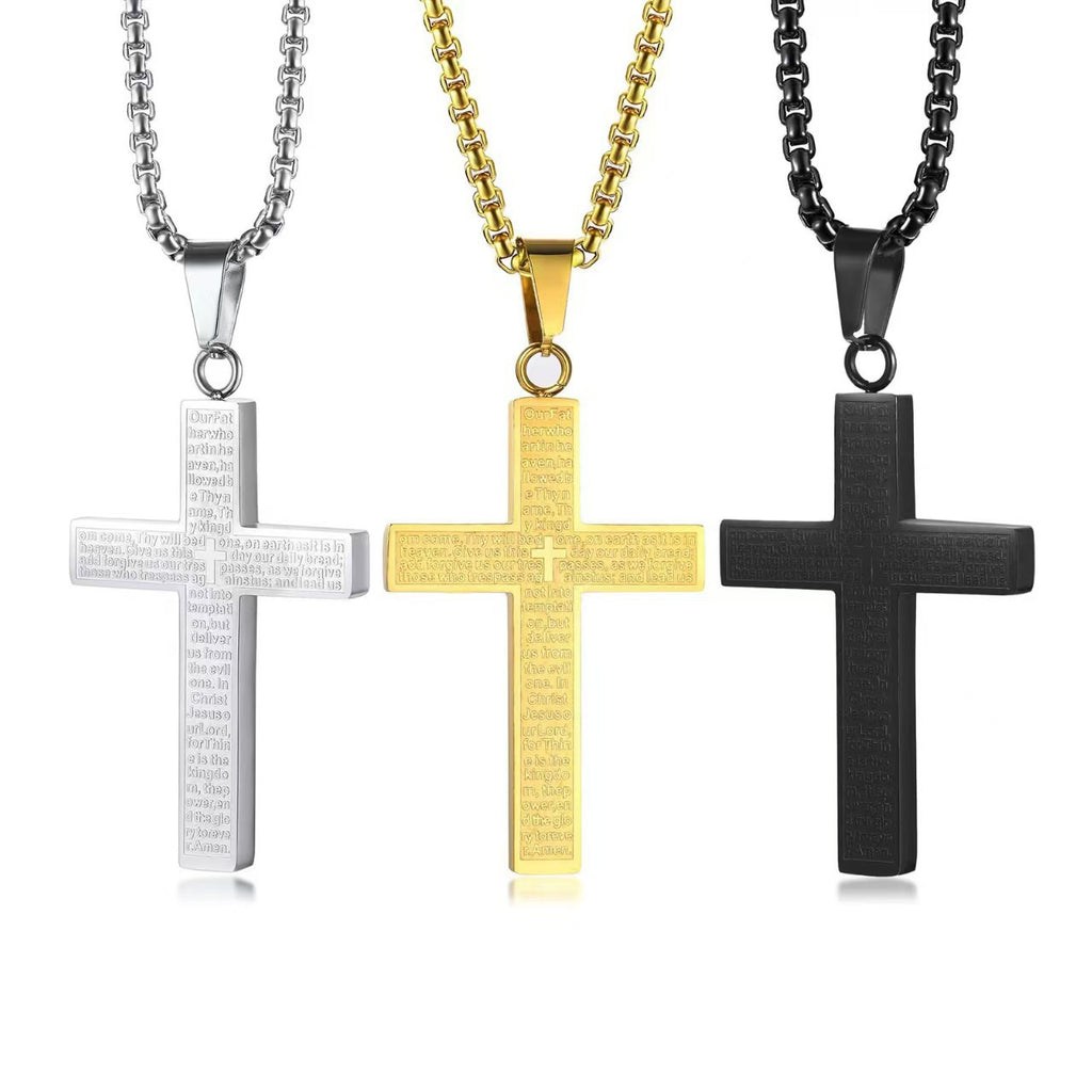 Scripture Cross Pendant Necklace – Titanium Steel Christian Box Chain Necklace
