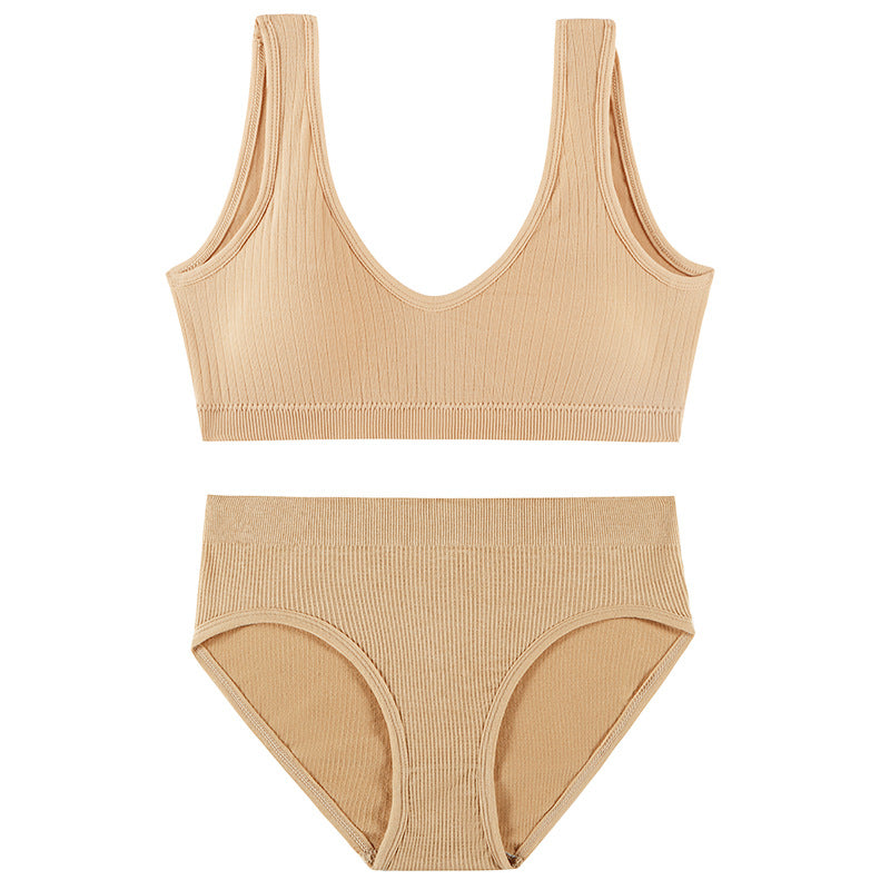 Women's Seamless Bra & Panty Set – Wireless Padded Bralette with Low-Rise Briefs