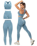 SALSPOR Women's 3 Piece Workout Set Butt Lifting Leggings High Impact Sports Bra Gym Shorts