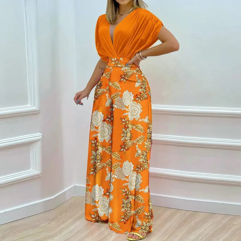 Copy of Women's 2-Piece V-Neck Printed Wide Leg Pants Set – Casual Summer Matching Outfit
