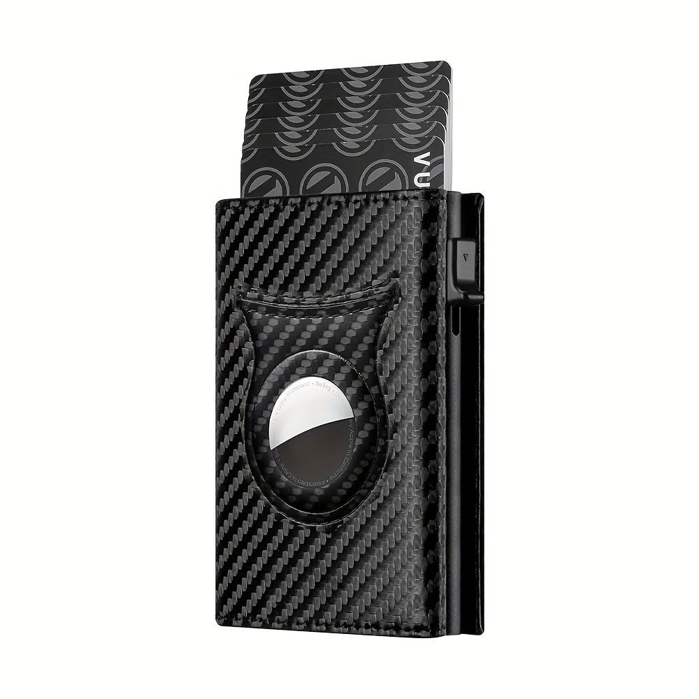 Men's Carbon Fiber RFID Card Holder – Magnetic Aluminum Wallet with AirTag Slot