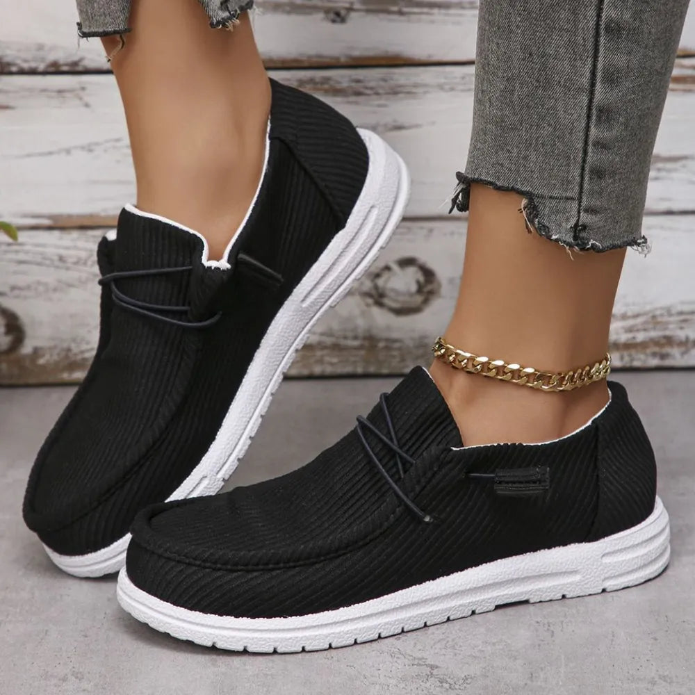 Women's Round Toe Canvas Sneakers – Casual Lace-Up Flat Walking Shoes