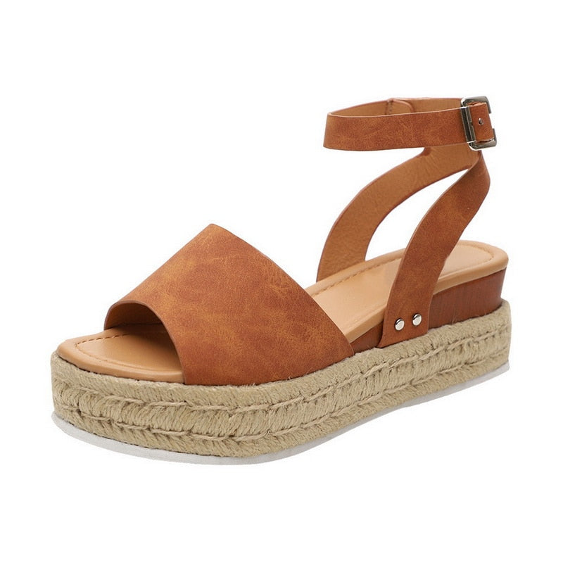 Women's Leopard Wedge Sandals – Buckle Strap Platform Summer Casual Shoes