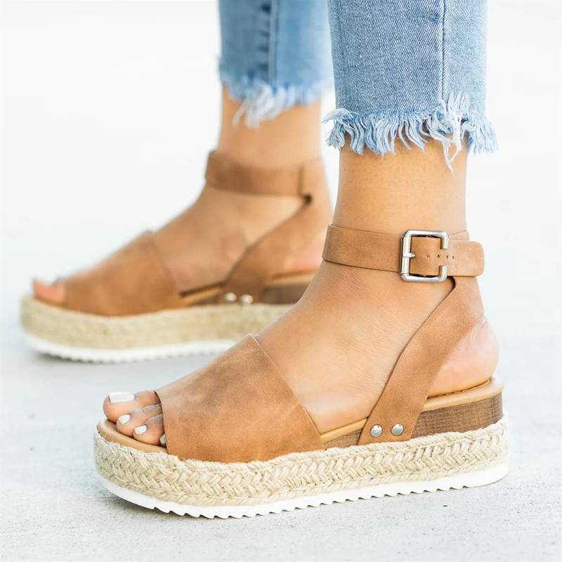 Women's Leopard Wedge Sandals – Buckle Strap Platform Summer Casual Shoes