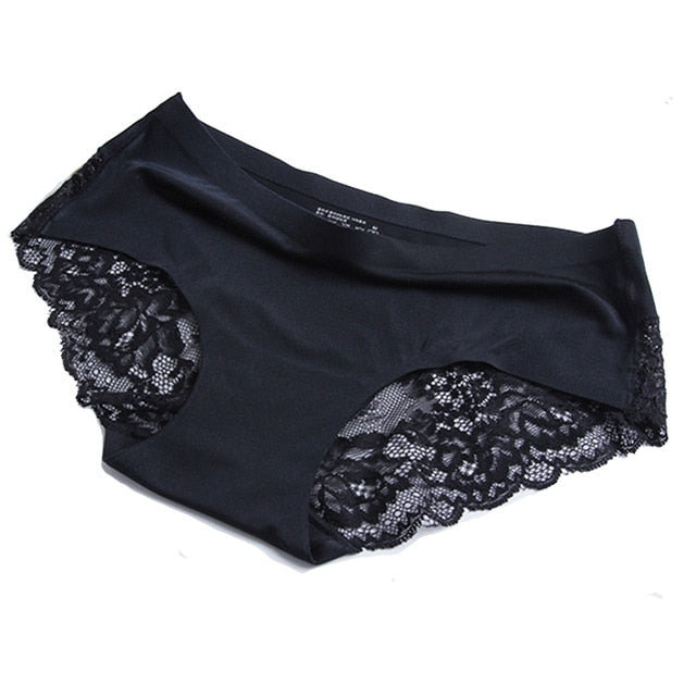 Women's Seamless Lace Panties – Mid-Rise Sheer Briefs with Cotton Crotch