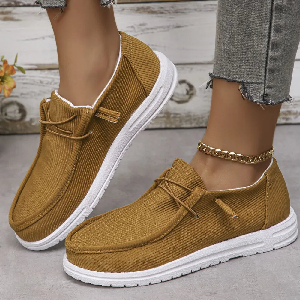 Women's Round Toe Canvas Sneakers – Casual Lace-Up Flat Walking Shoes