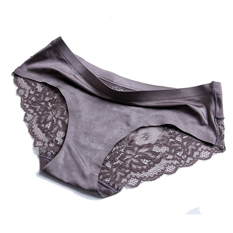 Women's Seamless Lace Panties – Mid-Rise Sheer Briefs with Cotton Crotch