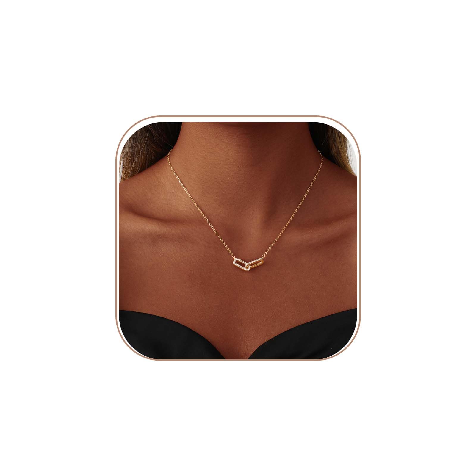 14K Gold Plated Layered Necklace Set – Dainty CZ Pendant Stackable Chain Necklace