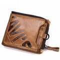 Men's Genuine Leather Bifold Wallet – RFID Blocking Zip Coin Wallet with Card Holder