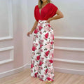 Women's 2-Piece V-Neck Printed Wide Leg Pants Set – Casual Summer Matching Outfit