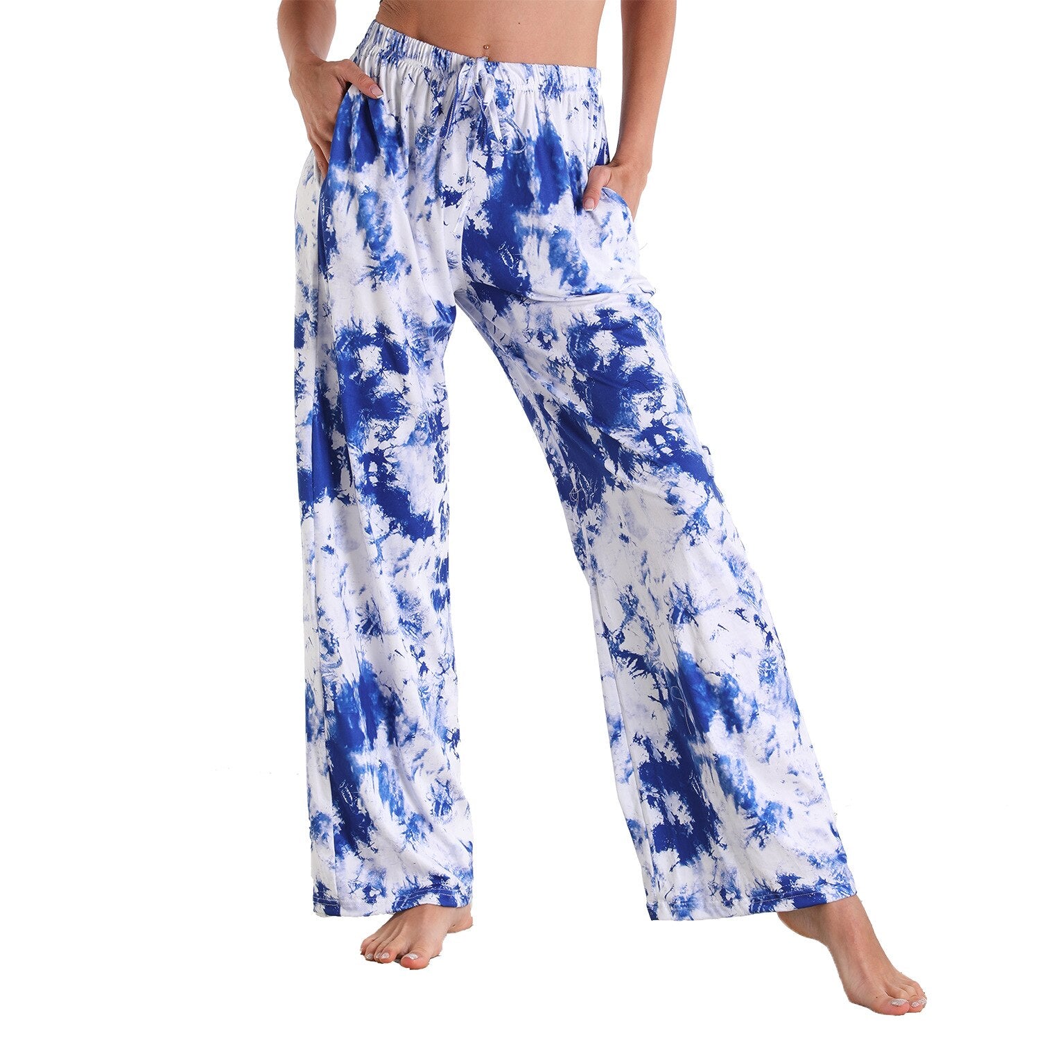 Women's Printed Wide Leg Pants – Casual Lace-Up Drawstring Beach Trousers