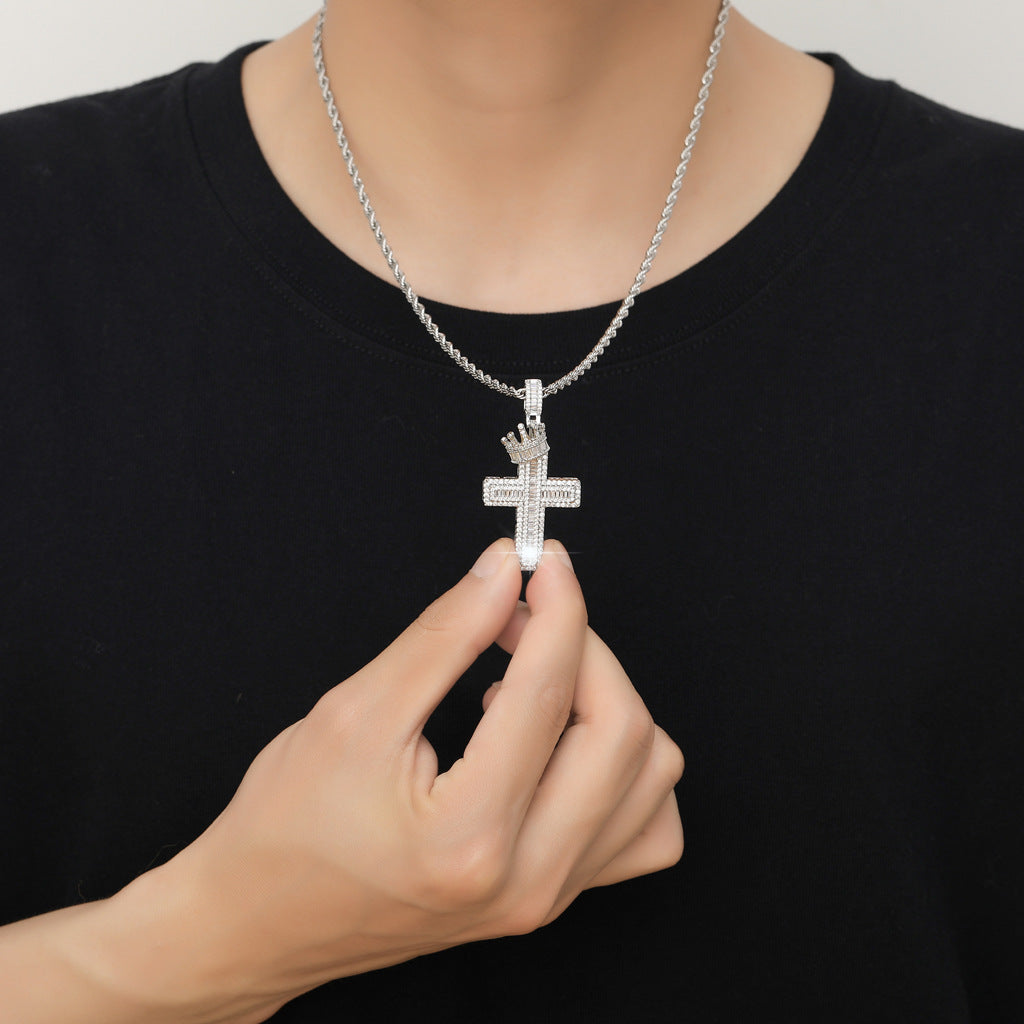 Crown Cross Pendant Necklace – Gold & Silver Necklace