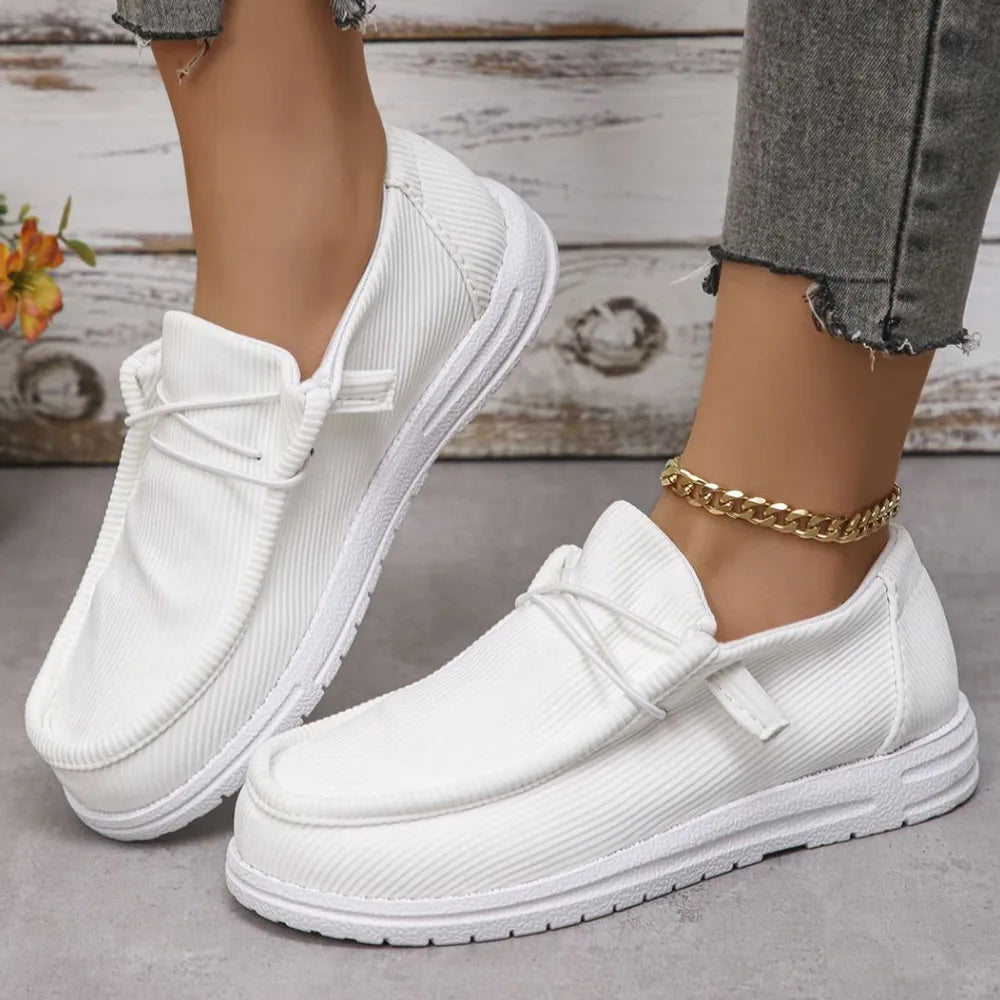 Women's Round Toe Canvas Sneakers – Casual Lace-Up Flat Walking Shoes