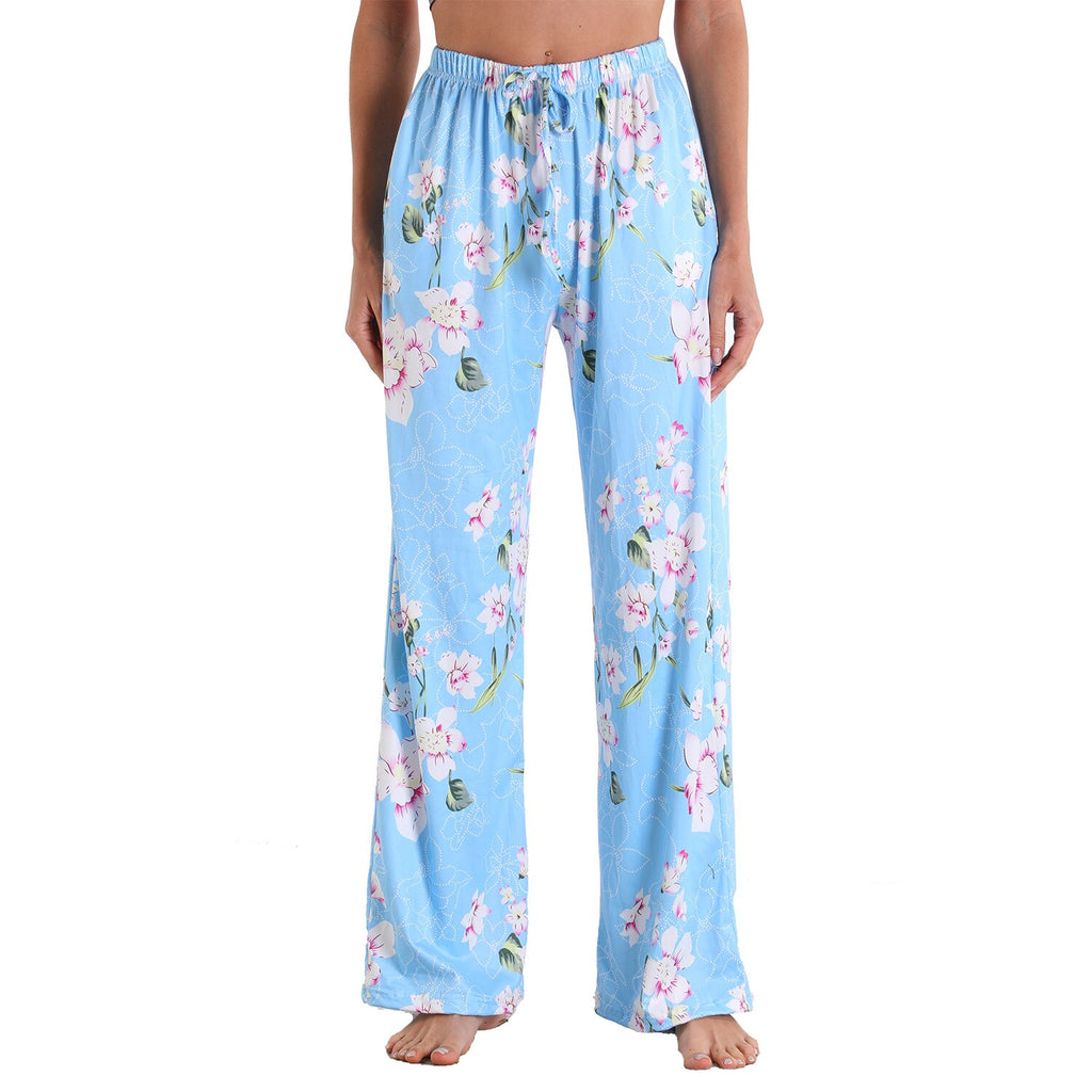 Women's Printed Wide Leg Pants – Casual Lace-Up Drawstring Beach Trousers