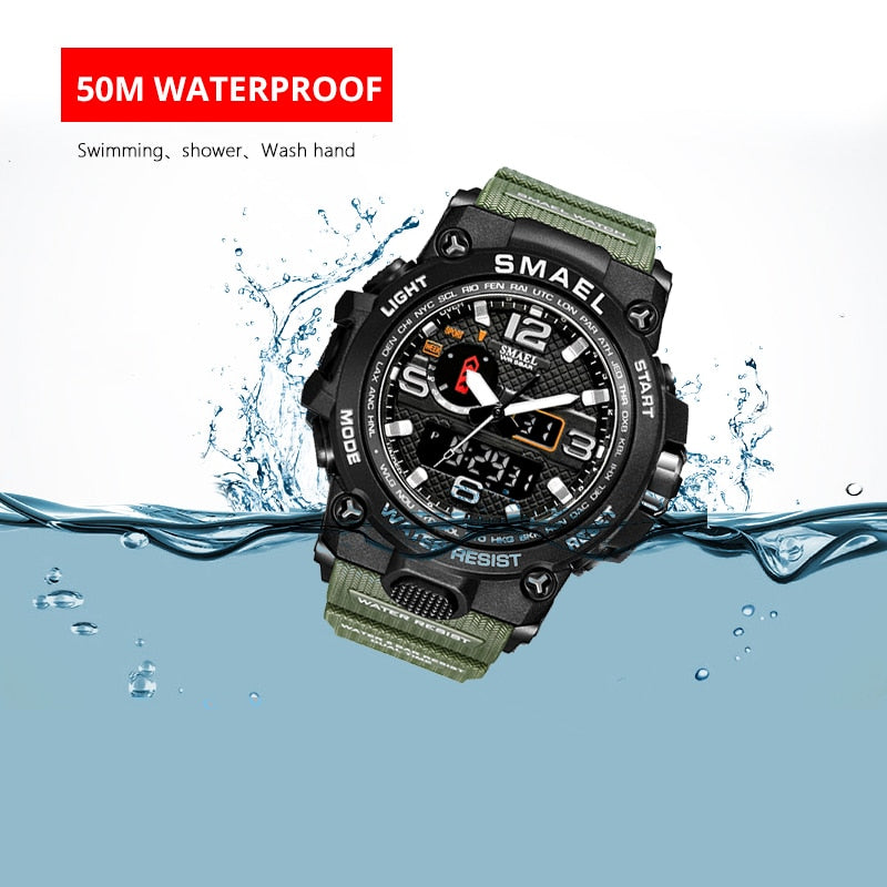 Men's Military Sport Watch – 50M Waterproof LED Digital & Analog Quartz Watch