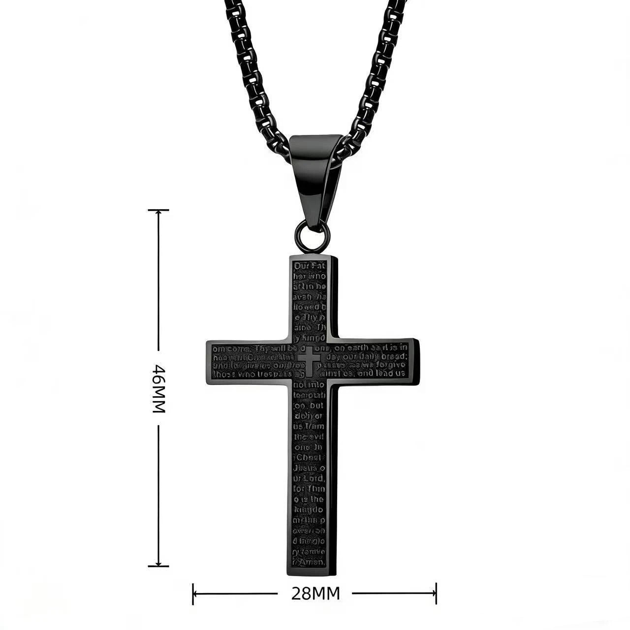 Scripture Cross Pendant Necklace – Titanium Steel Christian Box Chain Necklace