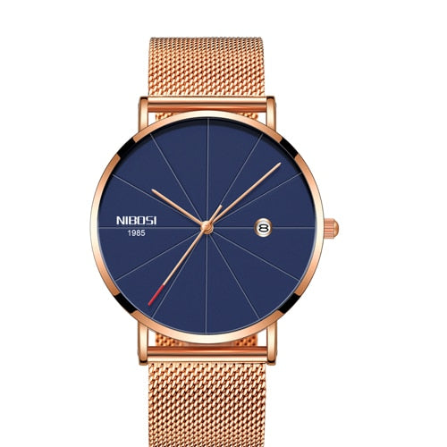 NIBOSI Men's Ultra-Thin Quartz Watch – Luxury Waterproof Stainless Steel Business Watch