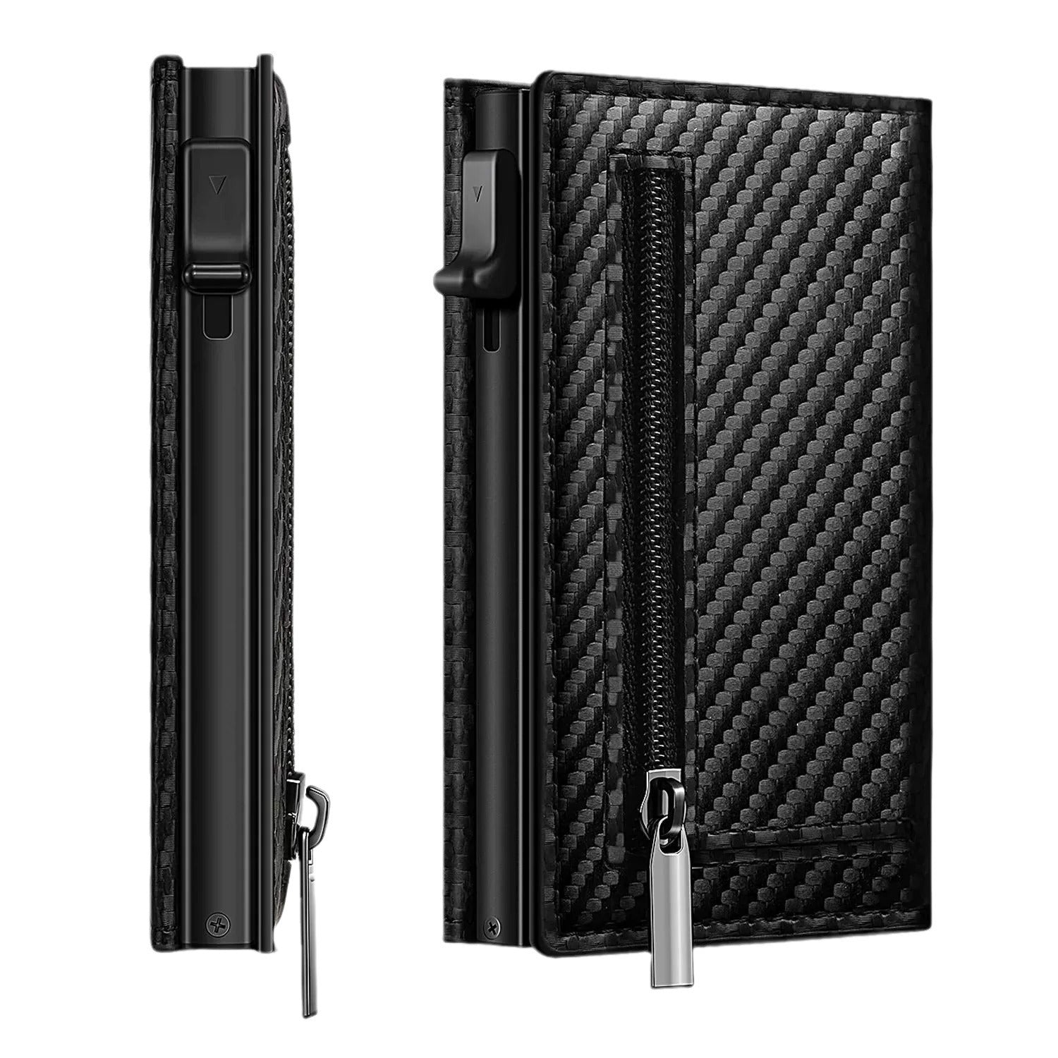 Men's Carbon Fiber RFID Card Holder – Magnetic Aluminum Wallet with AirTag Slot