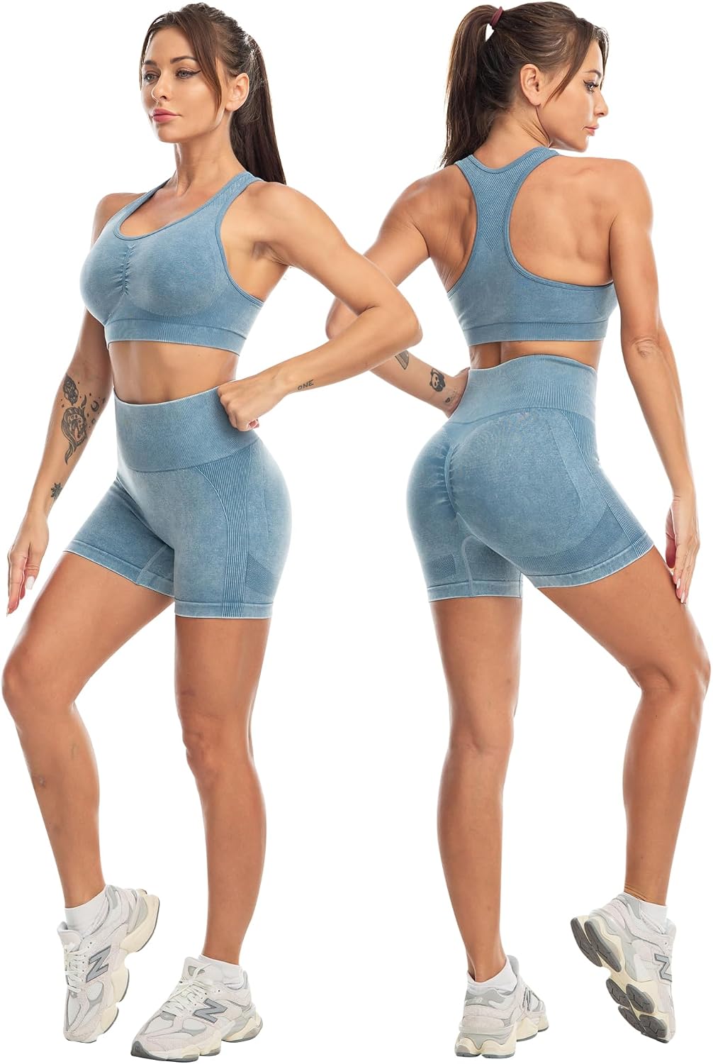 SALSPOR Women's 3 Piece Workout Set Butt Lifting Leggings High Impact Sports Bra Gym Shorts