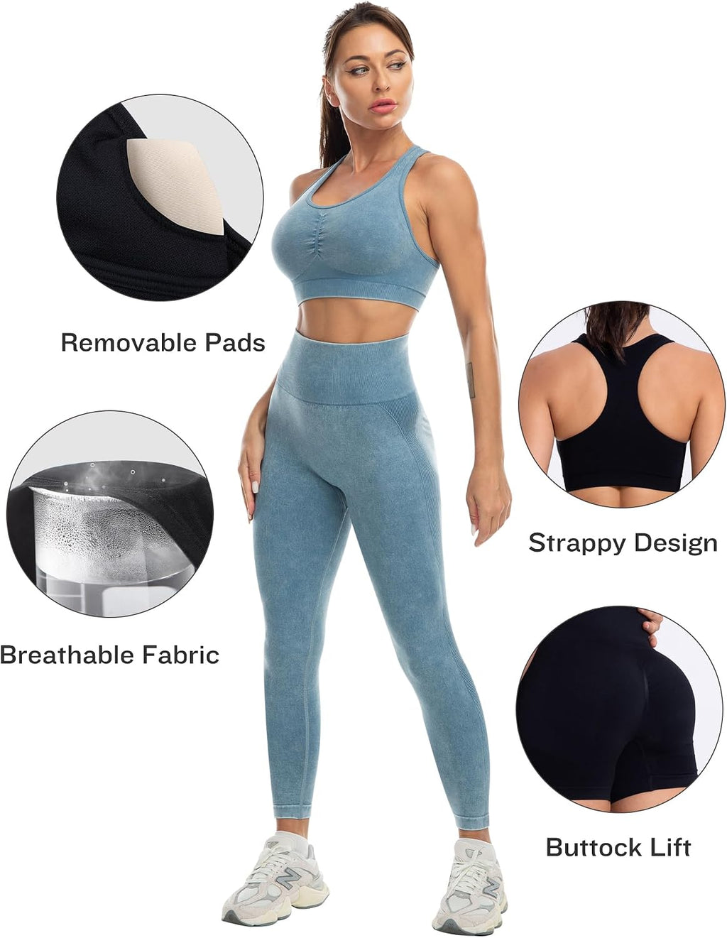 SALSPOR Women's 3 Piece Workout Set Butt Lifting Leggings High Impact Sports Bra Gym Shorts