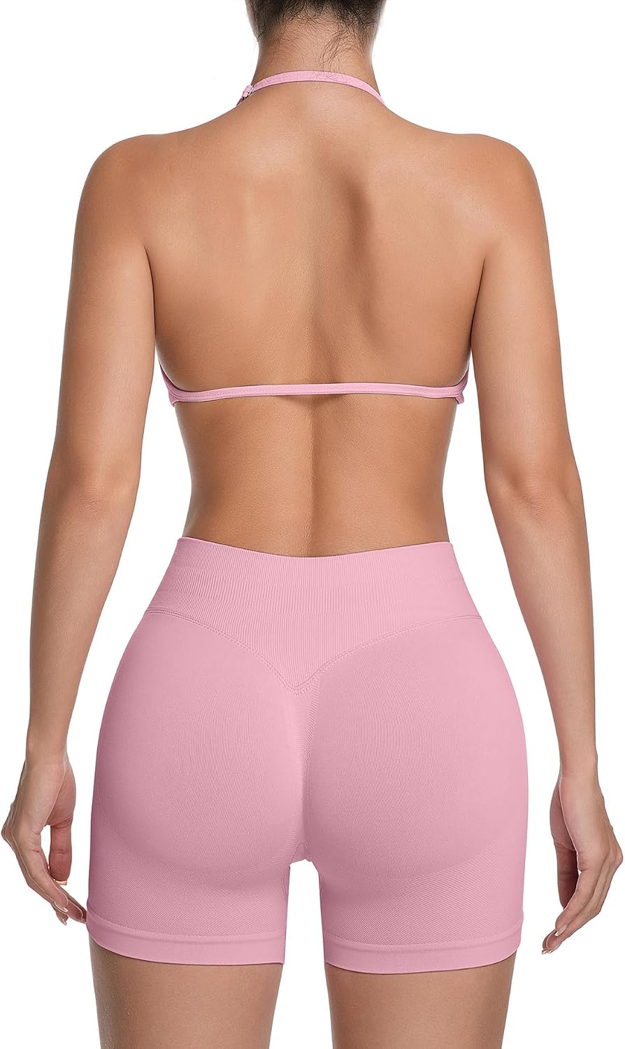 Comper Women's Halter Strappy Sports Bra and Seamless Ribbed Shorts Set
