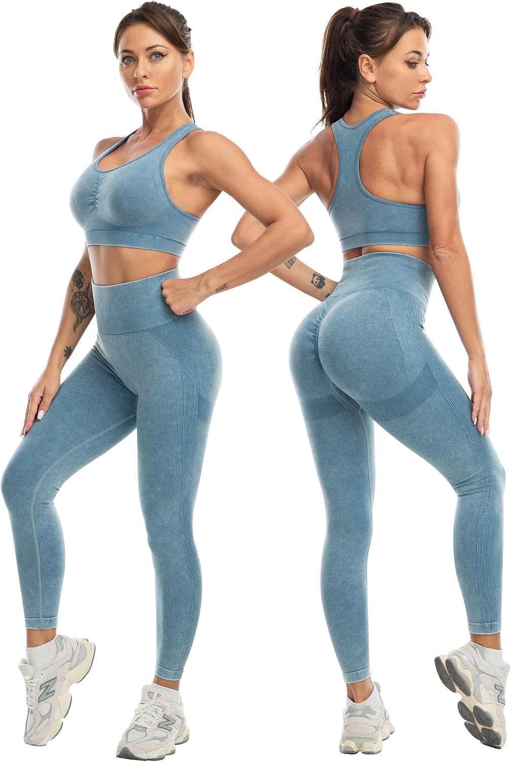 SALSPOR Women's 3 Piece Workout Set Butt Lifting Leggings High Impact Sports Bra Gym Shorts