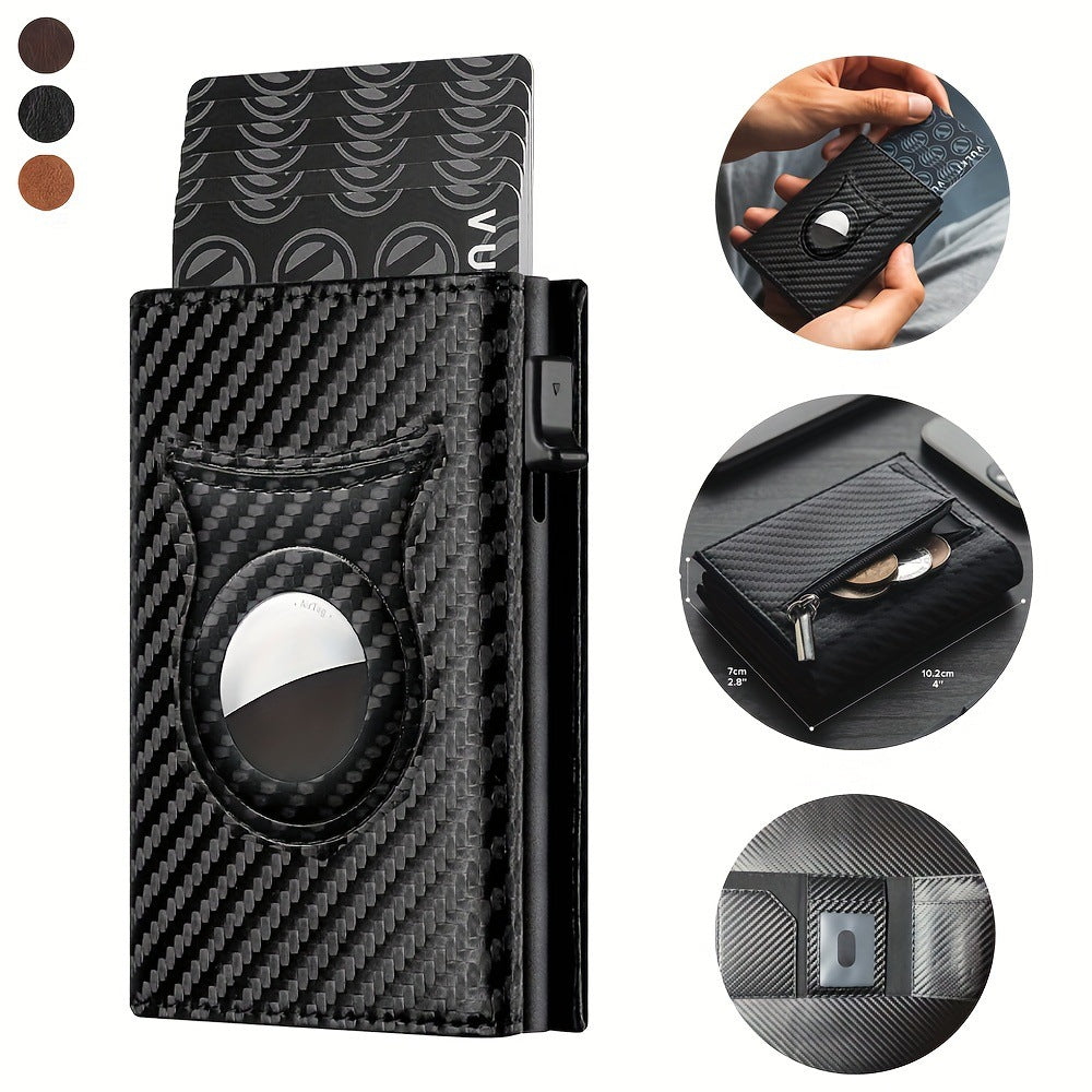 Men's Carbon Fiber RFID Card Holder – Magnetic Aluminum Wallet with AirTag Slot